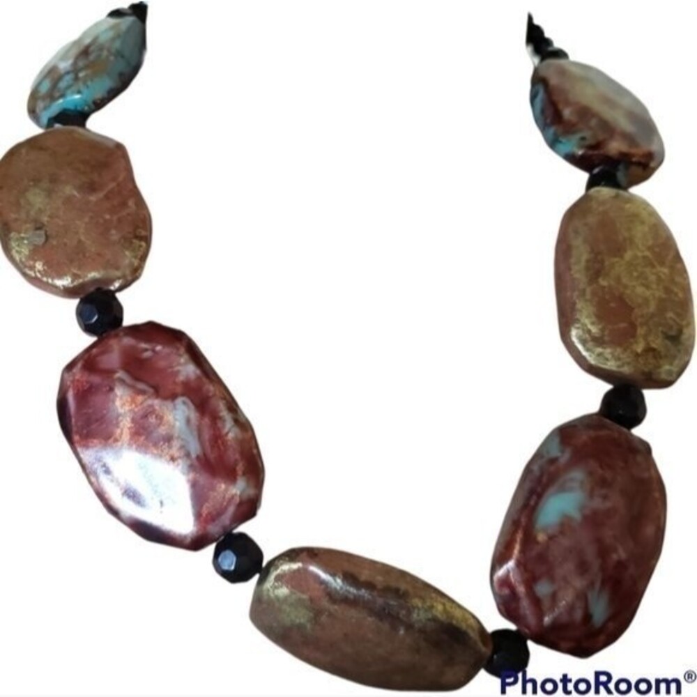 Faceted 80s Fall Autumn Jewel Tone Multicolor Oval Stone Boho Statement Necklace